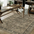 4x5 Washable Brown Area Rug Vintage Distressed Design - Low Pile