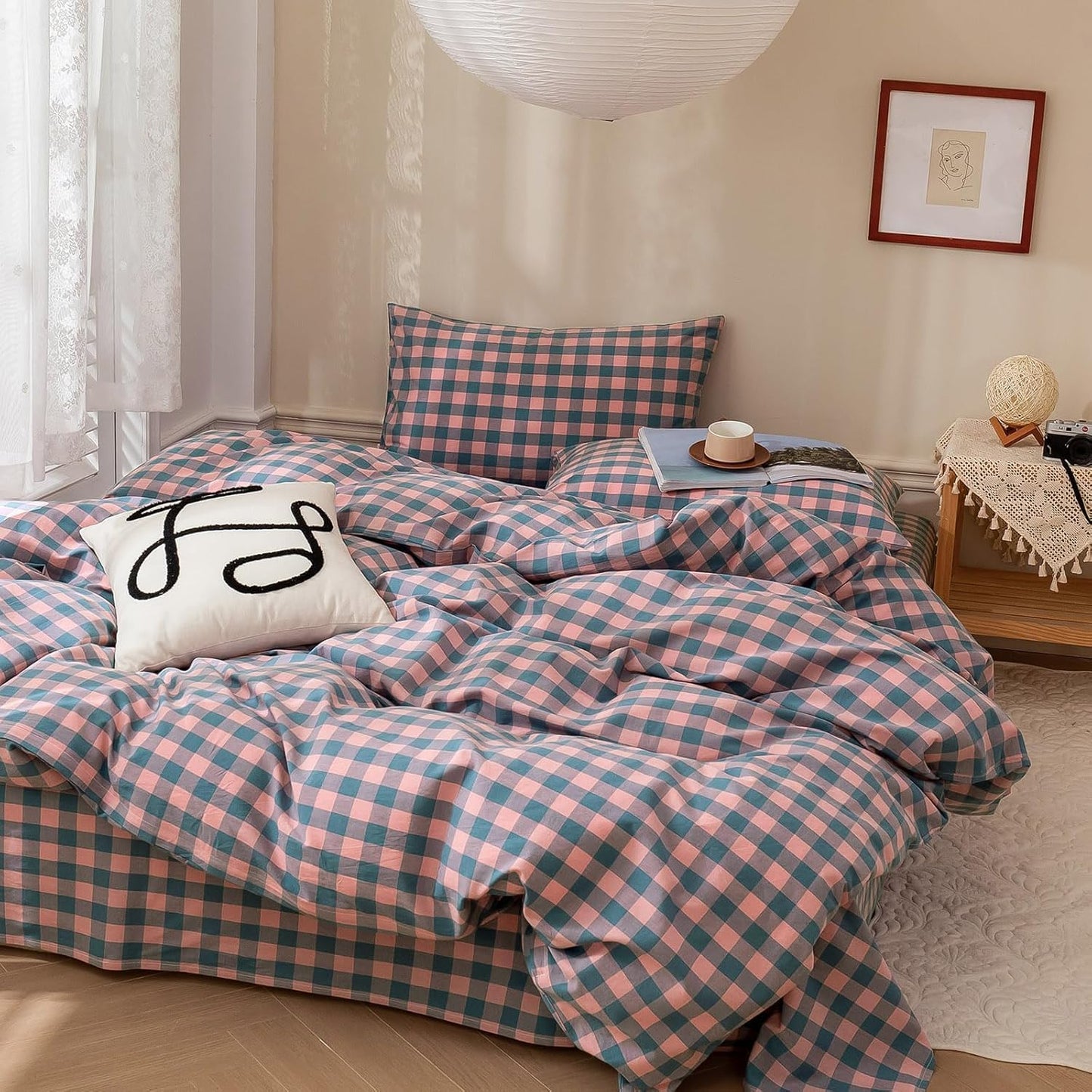 mixinni Plaid Duvet Cover Set Queen - Soft Cotton Bedding
