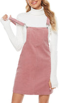 Womens Corduroy Bib Knee Length Overalls Pinafore Midi Dress