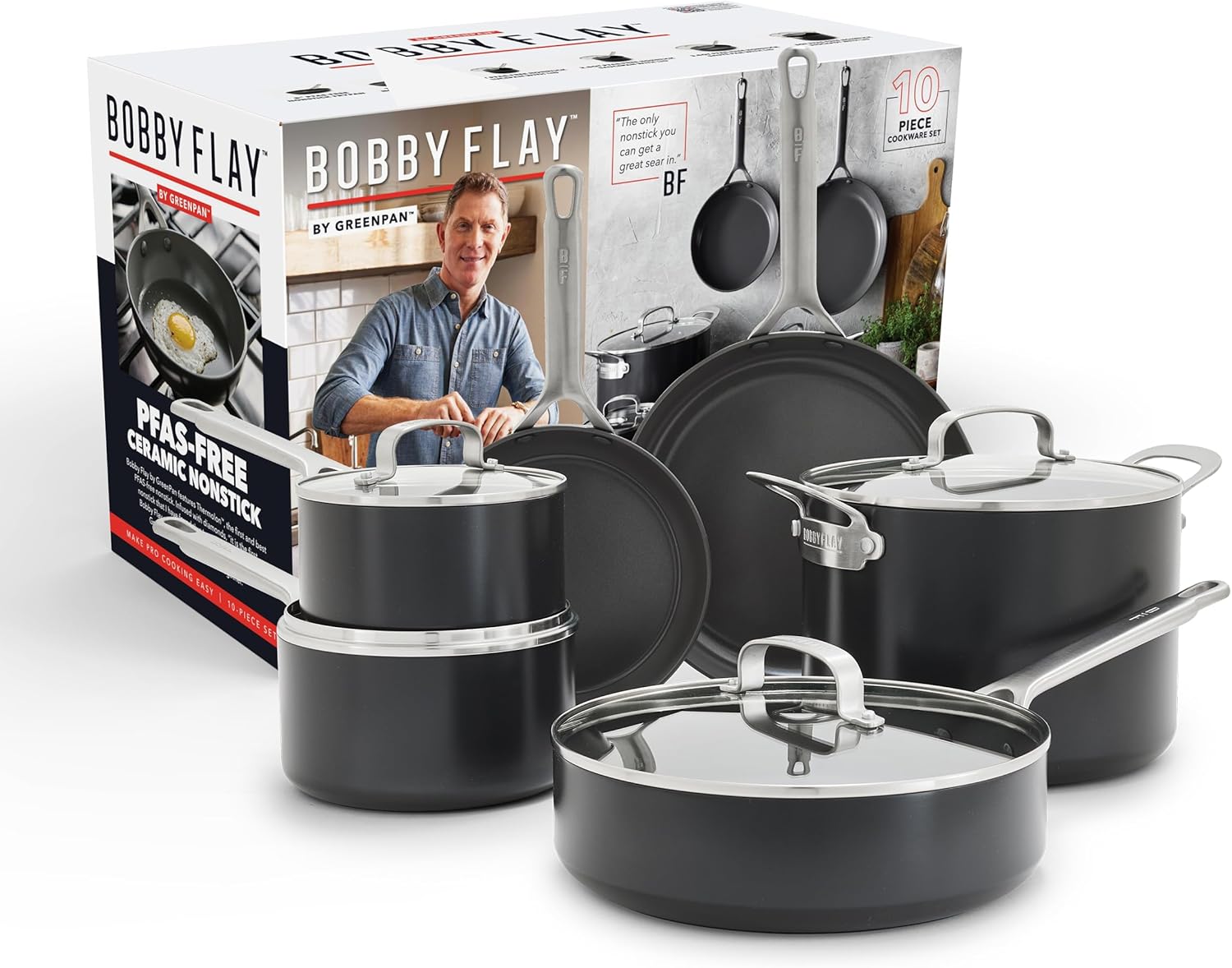 GreenPan x Bobby Flay 10 Piece Cookware Set for Healthy Cooking