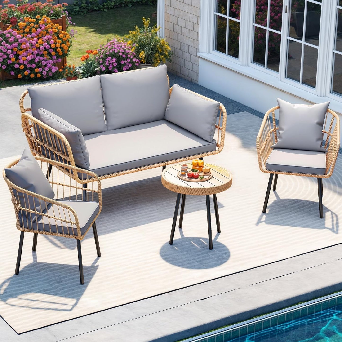 DWVO Patio Furniture Set 4 Pieces Boho Wicker Bistro Set