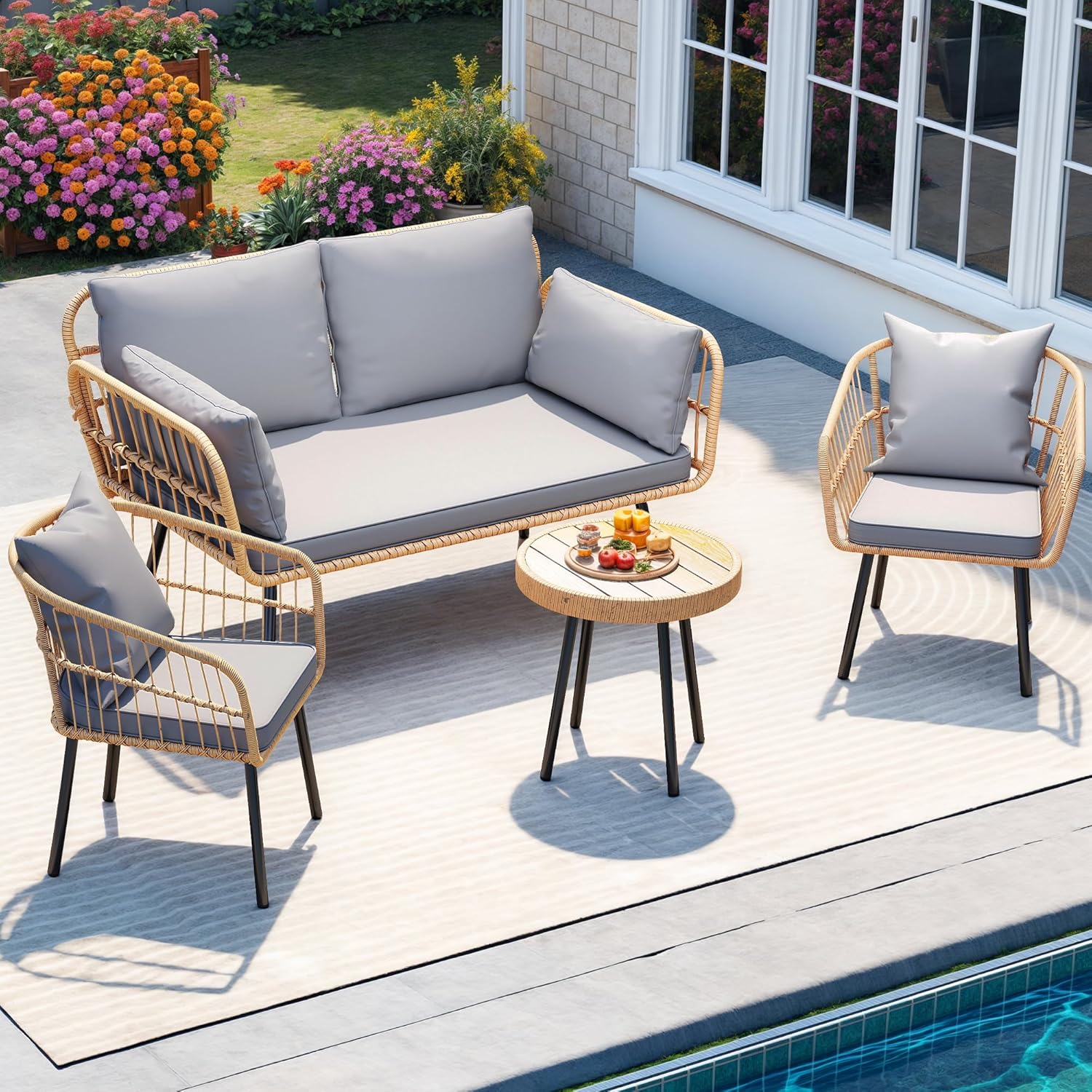DWVO Patio Furniture Set 4 Pieces Boho Wicker Bistro Set