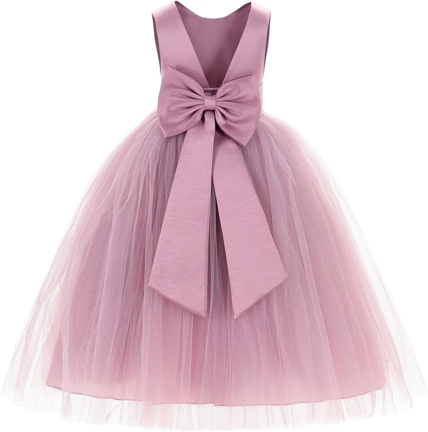 Elegant V-Back Satin Flower Girl Dress for Toddler Events