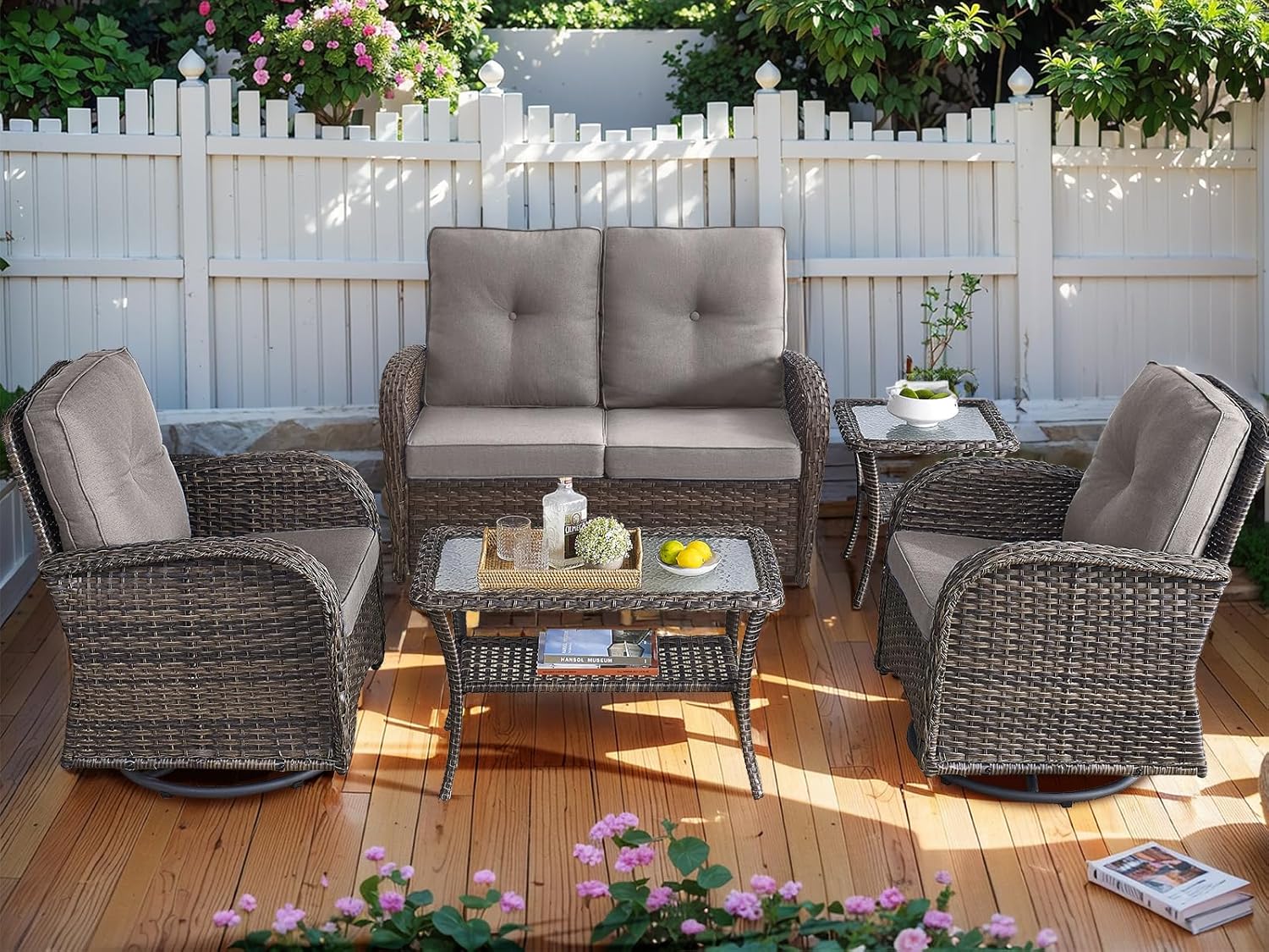 HUMMUH 5-Piece Patio Furniture Wicker Outdoor Set for Relaxation