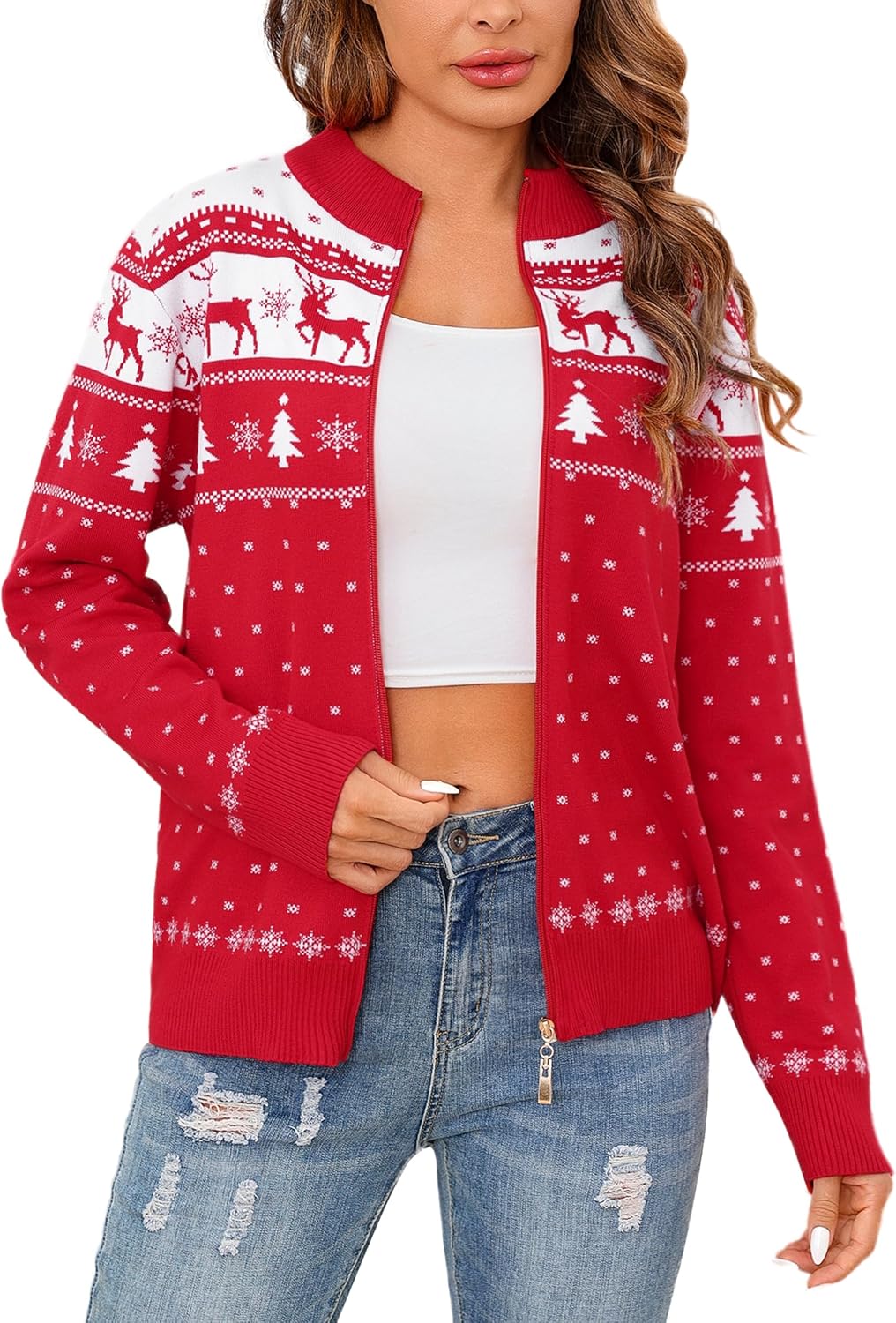 Womens Long Sleeve Knitted Zip Up Sweater Cardigans for Comfort