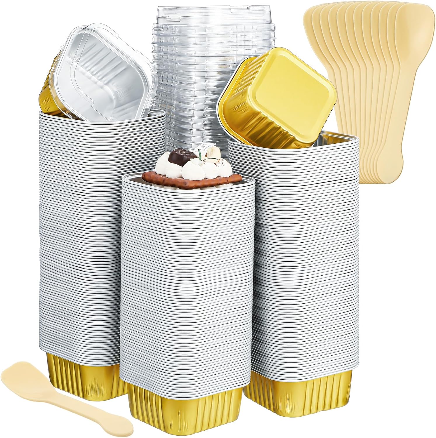 Hushee 600 Pcs Aluminum Foil Baking Cups with Lids and Spoons