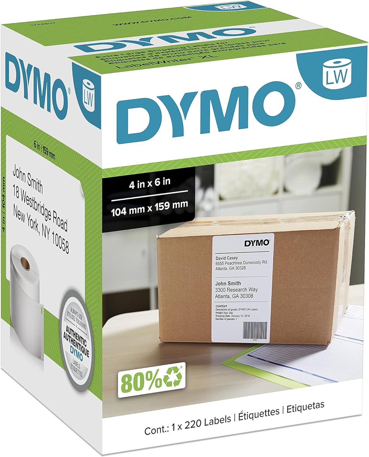 DYMO LW Extra-Large Shipping Labels - 4x6, 220 Labels: For 5XL/4XL Printers