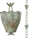 Crocus Rain Chain 8.5 ft Blue Verde Pure Copper - Elegant Water Guide