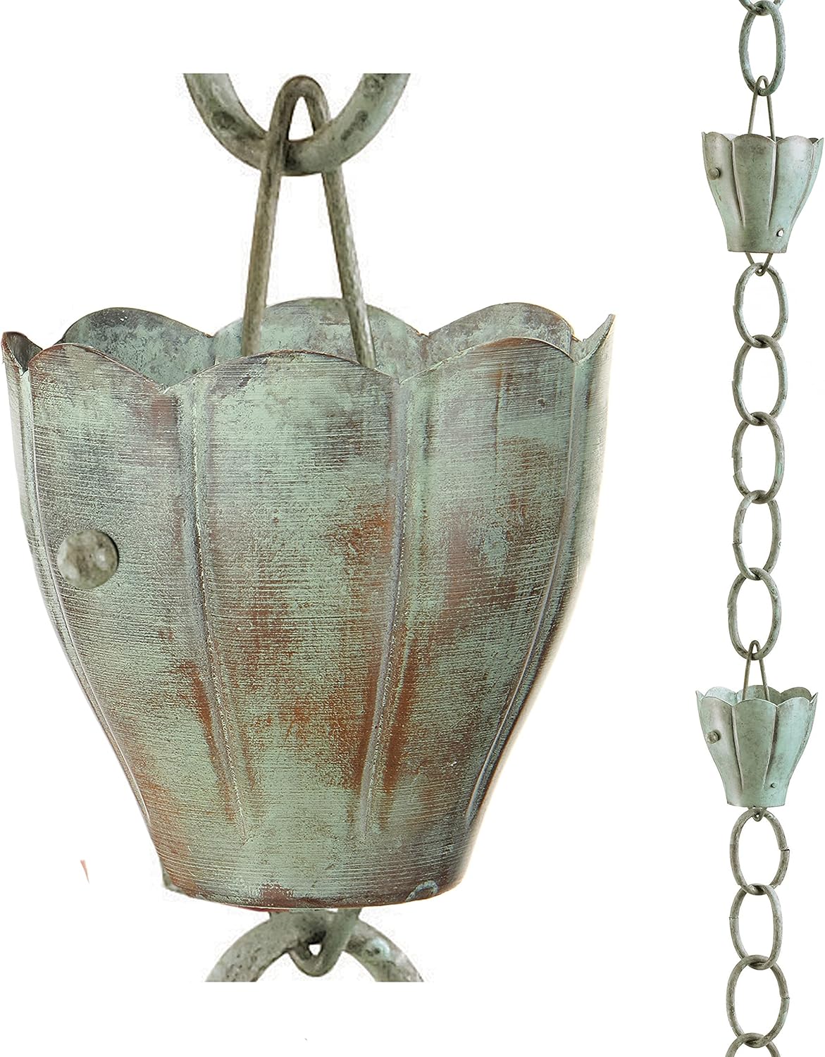 Crocus Rain Chain 8-1/2 Feet Long with Large Cups in Copper