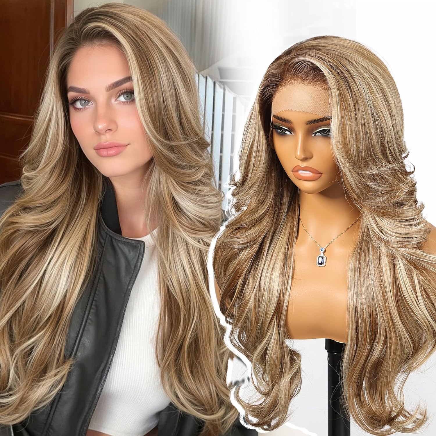 Ash Blonde Highlight Synthetic Lace Front Wig for Daily Use