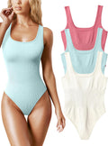 Women's Ribbed Square Neck Bodysuits 3-Pack - Comfortable Everyday OQQ