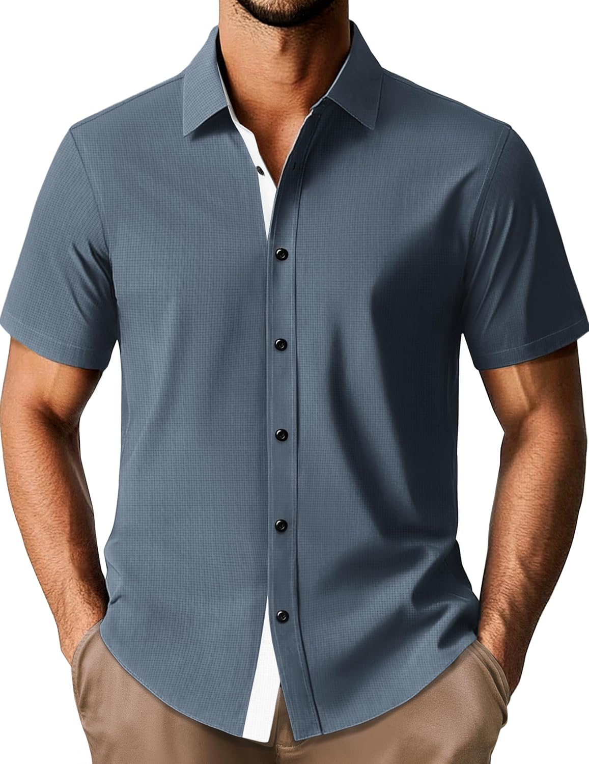 Stylish Wrinkle-Free Short Sleeve Button Down Shirt for Men