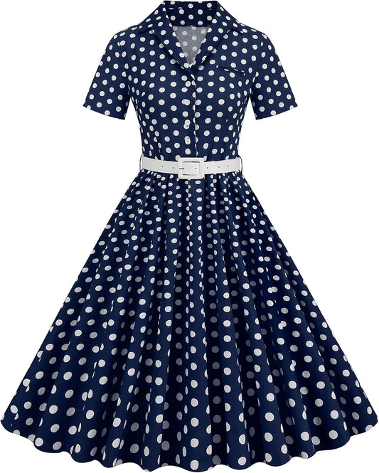 Vintage 1950s Retro Polka Dot Cocktail Party Swing Dress