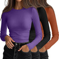 Ficerd 3 Pack Women's Ribbed Long Sleeve Tops - Slim Fit (Style VJYH)