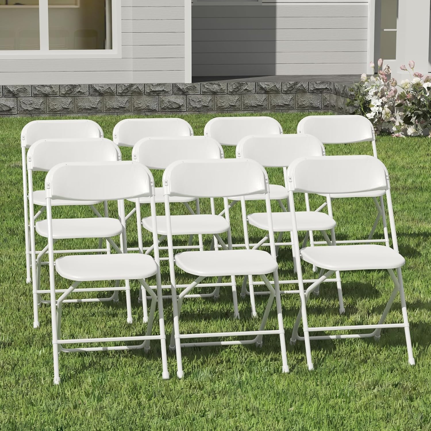 Lightweight White Folding Chairs - 10 Pack, 350lb Capacity, Portable & Durable IWDOO