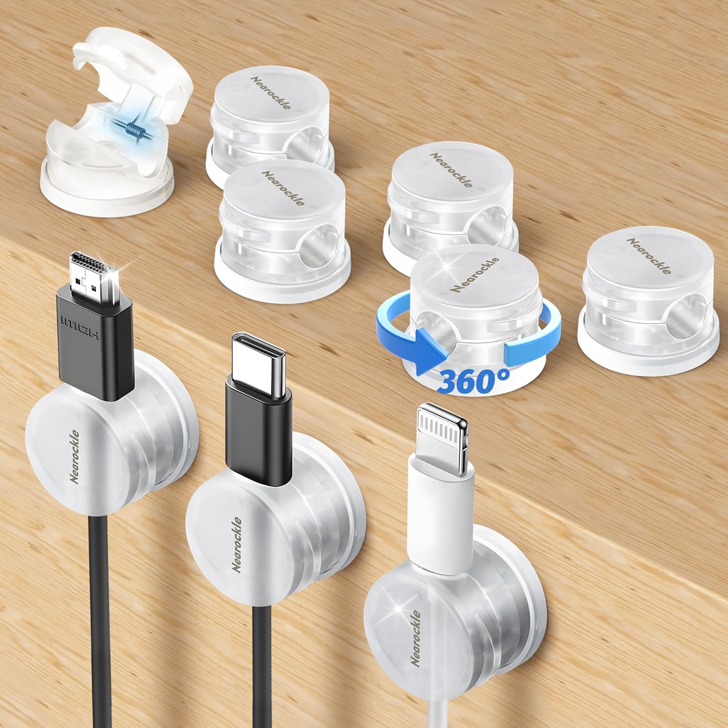 Nearockle 9-Pack Rotating Cable Clips - Tidy Cords Easily!