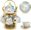 Elegant 20 Piece Porcelain Tea Set with Metal Stand for Gatherings