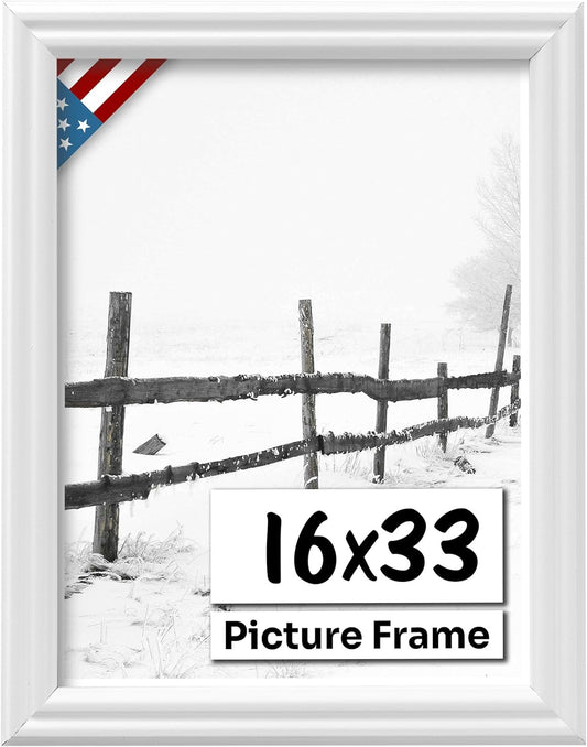 White 16x33 Picture Frame with UV-Blocking Plexiglass for Art