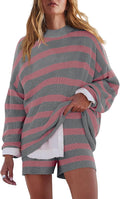 Womens Oversized Striped Lounge Set 2 Piece - Cozy Everyday Wear