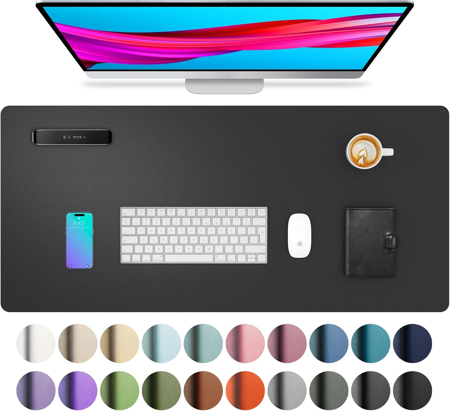 Aothia Waterproof Leather Desk Pad - Non-Slip & Stylish (Black)