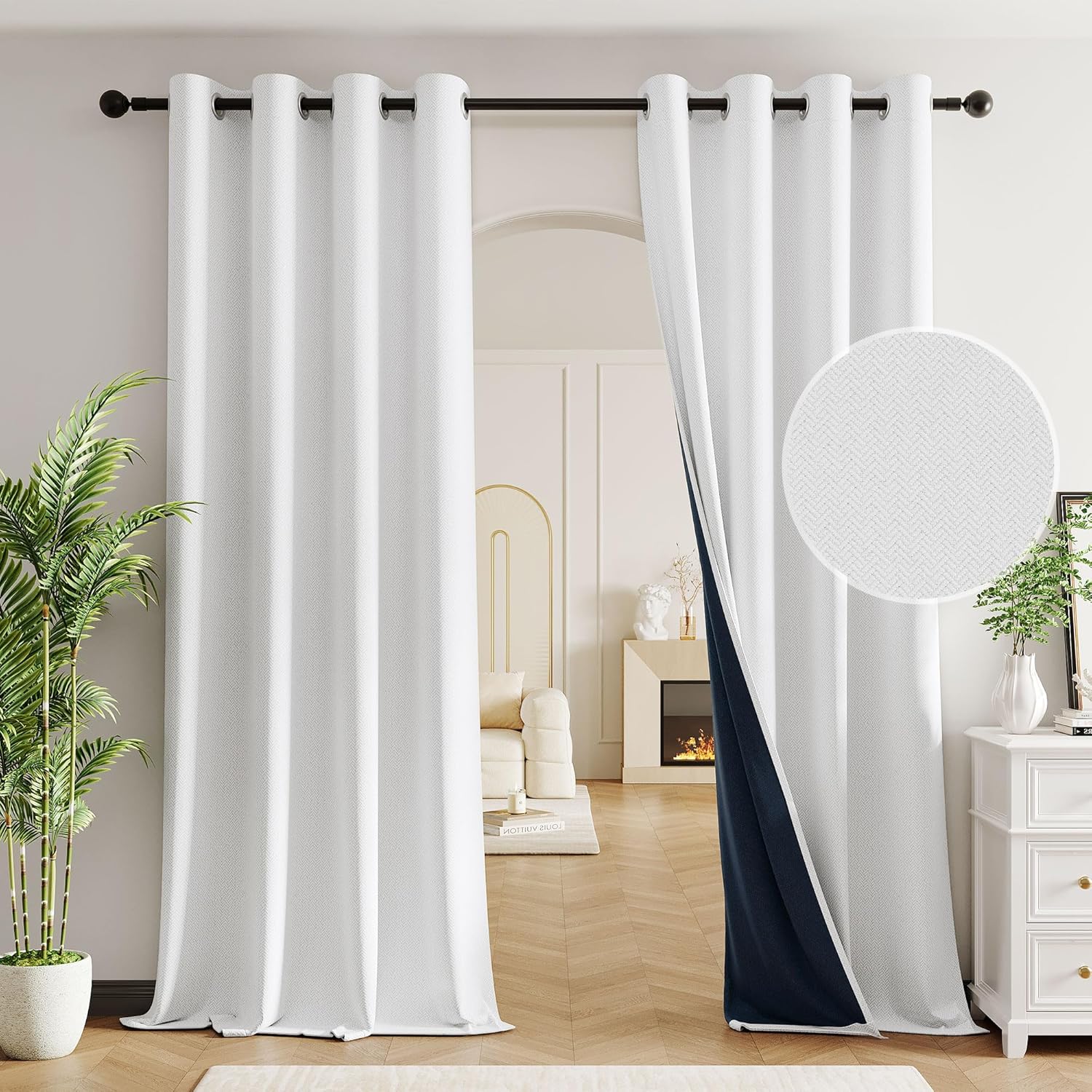 Beauoop White Linen Blackout Curtains - 100% Light Block for Peaceful Sleep!