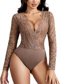 Lace Bodysuit for Women Sexy Long Sleeve V Neck - Flattering One Piece