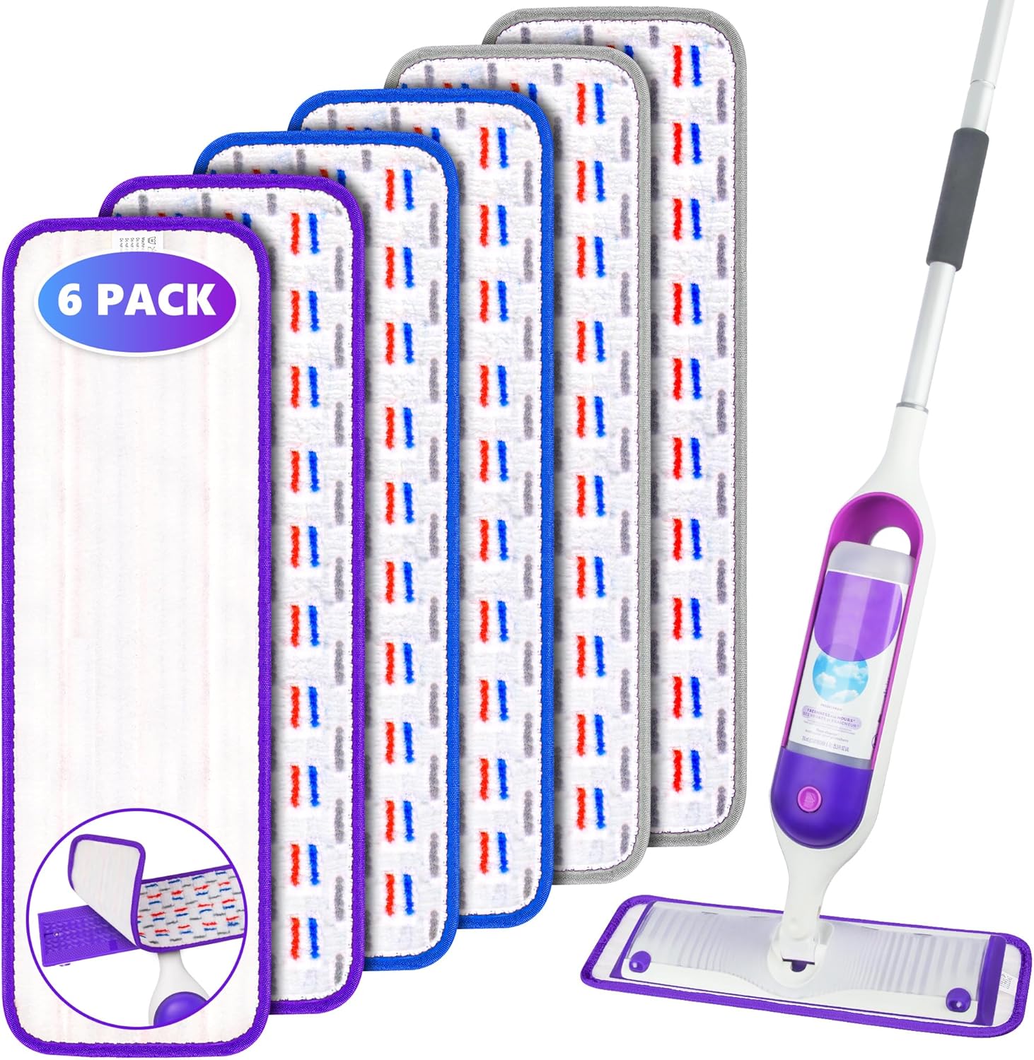 6-Pack Microfibre Power Mop Pads: Machine Washable & Durable