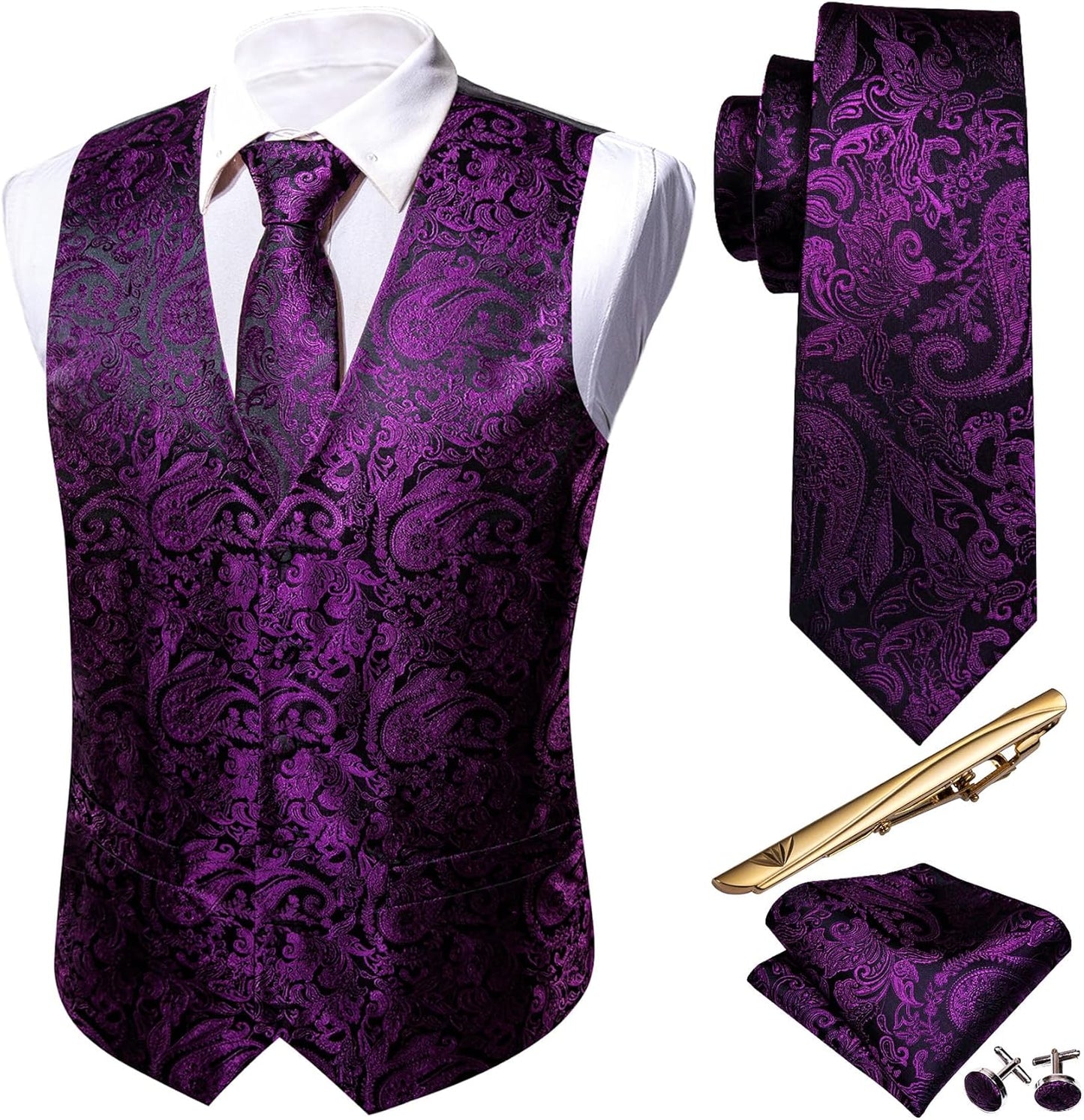 Barry.Wang Mens Paisley V-neck Suit Vest Set for Formal Occasions