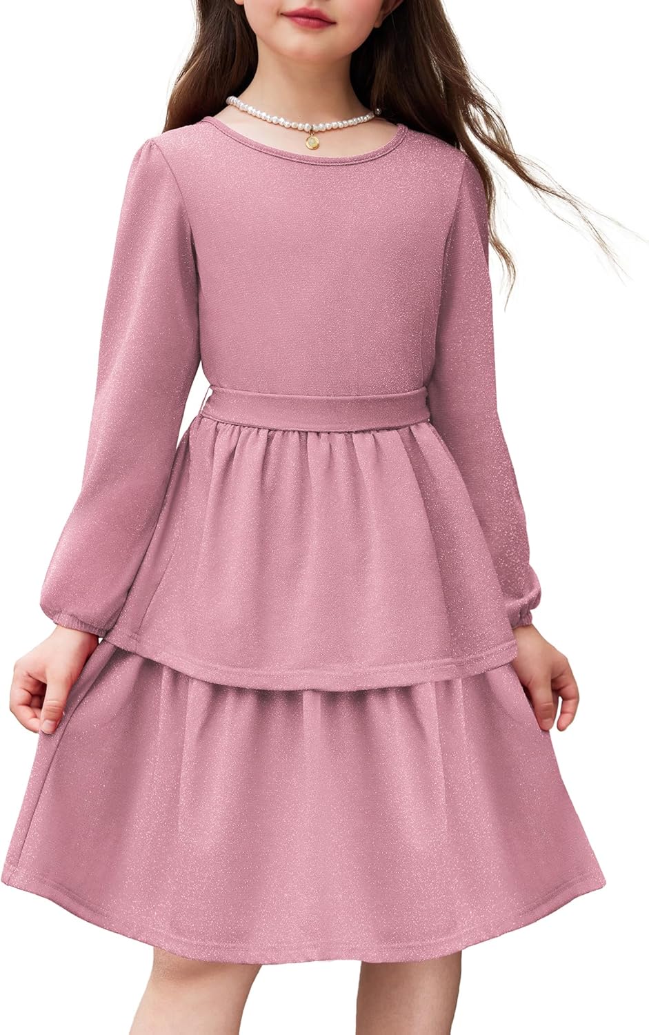 Arshiner Girls Dress Fall Sparkly Glitter Puff Sleeves Layer Party