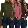 Cotton Cashmere Blend 3-Pack Women's Turtleneck Tops - Thermal Base