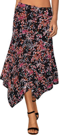 Women's Handkerchief Hem Midi Skirt - Flowy Elastic Waist