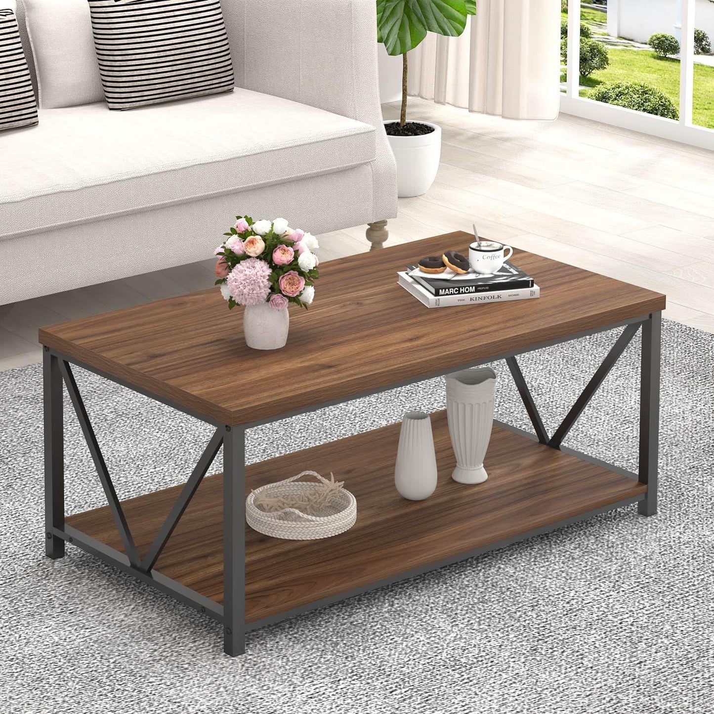 Rustic Modern Coffee Table with Storage - FOLUBAN 39.3 Rustic Wood