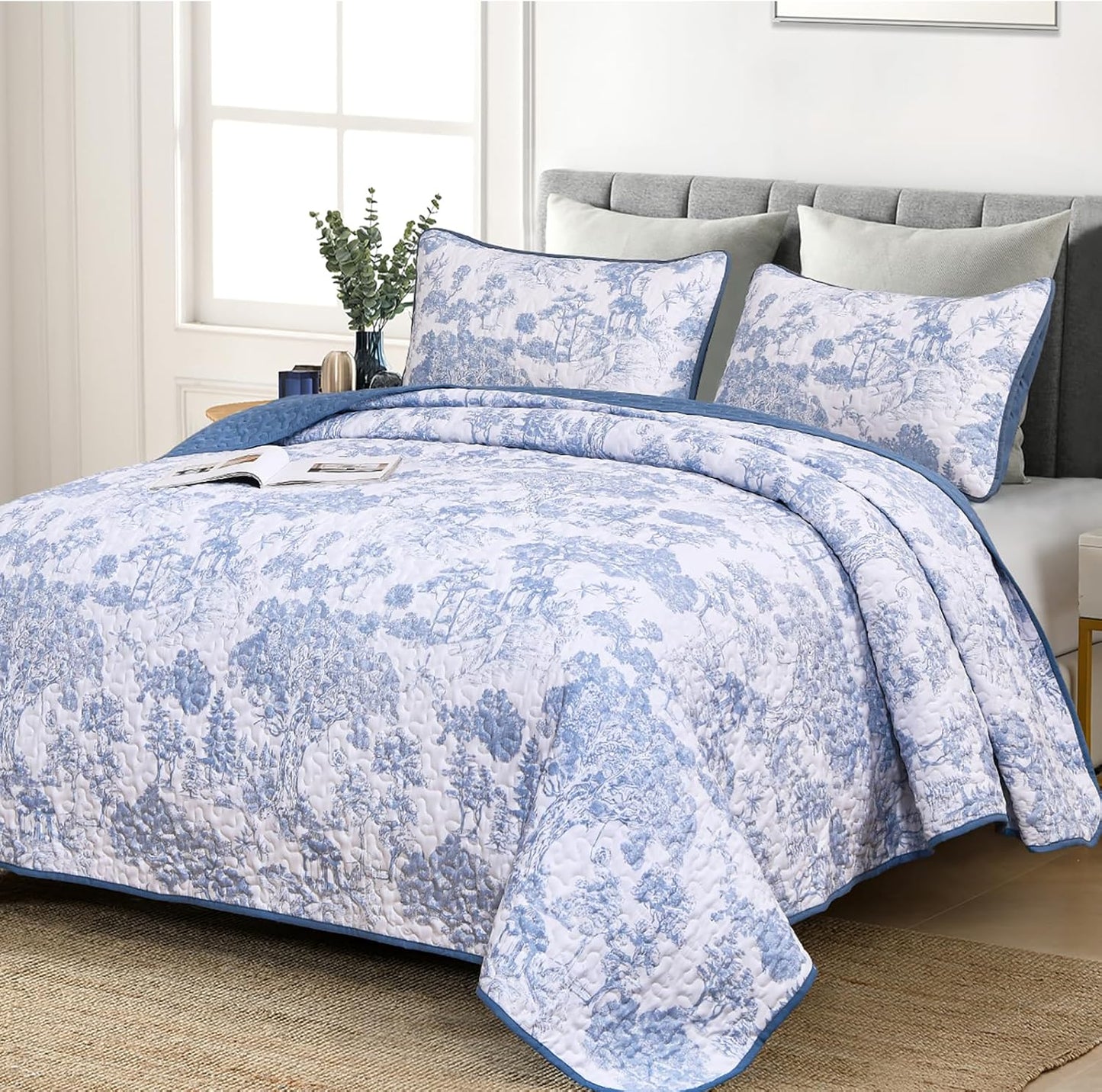 WONGS BEDDING Blue Quilt Set King Size for All Seasons Comfort