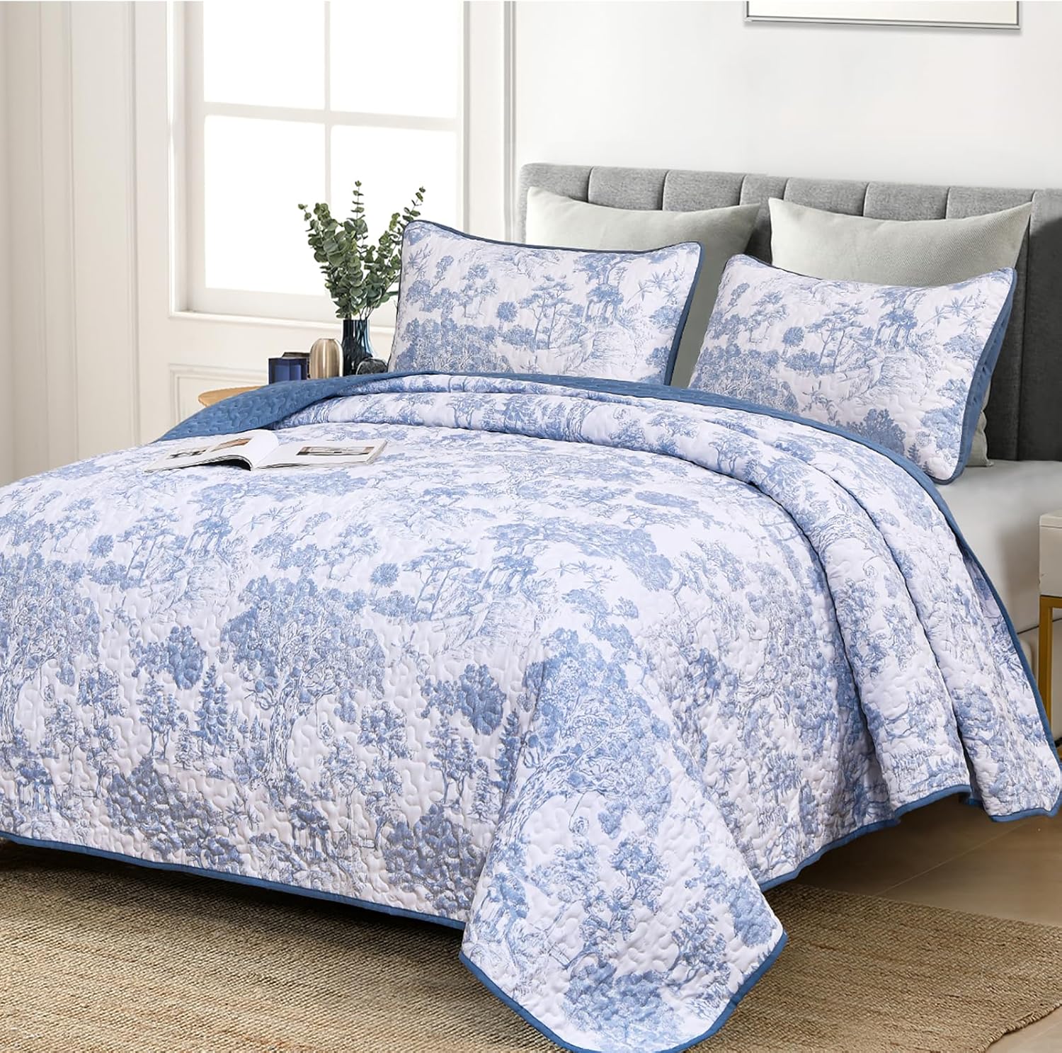 WONGS BEDDING Blue Quilt Set King Size for All Seasons Comfort
