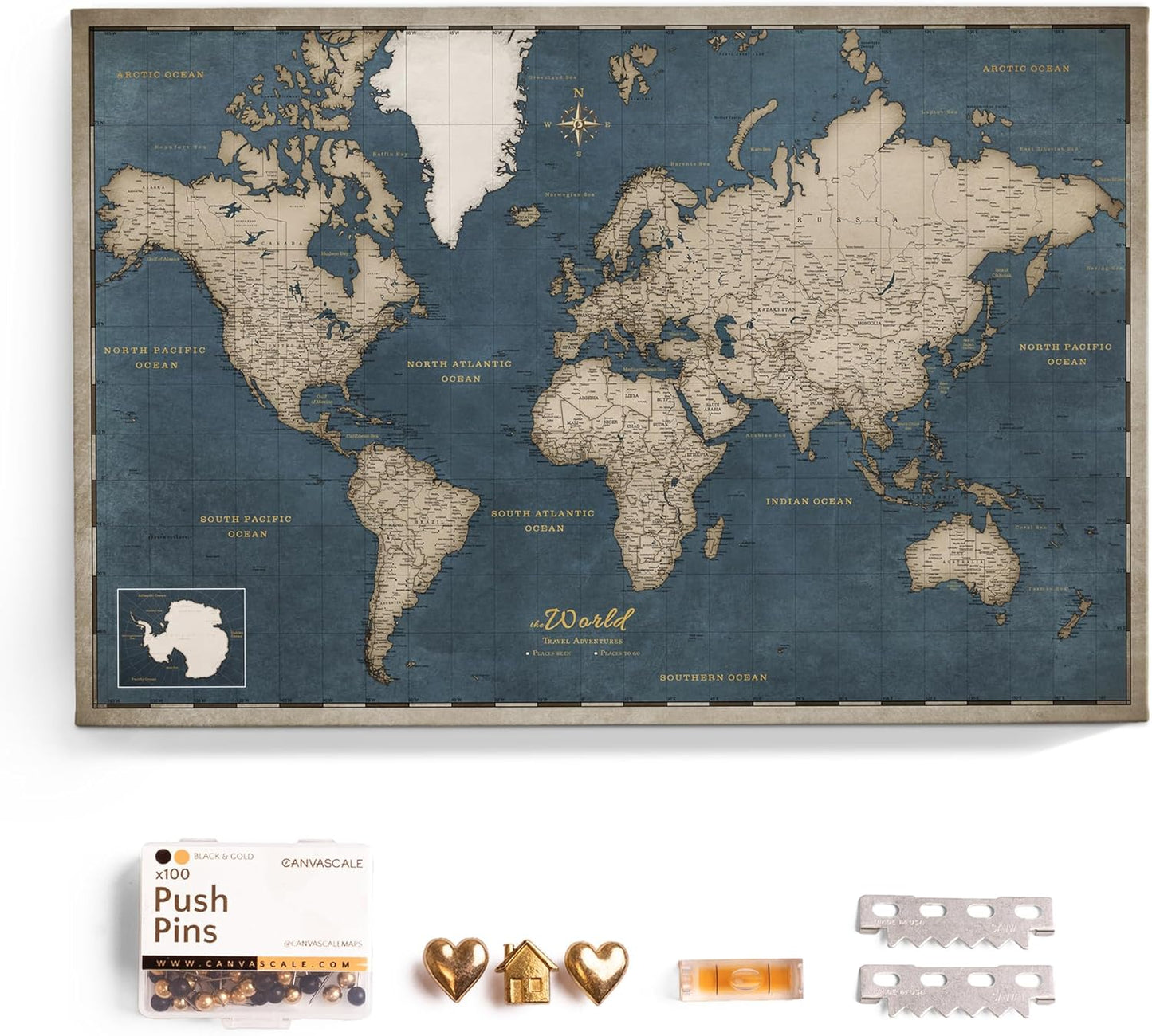 Canvas World Map with Cork Pin Board for Stylish Home Decor