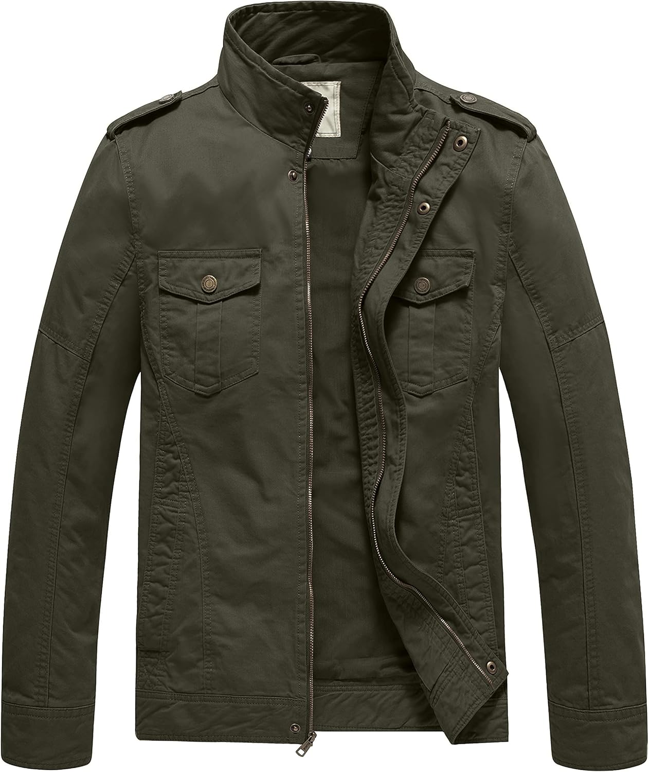 WenVen Men's Casual Washed Cotton Military Jacket for Comfort
