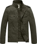 WenVen Men's Casual Washed Cotton Military Jacket for Style