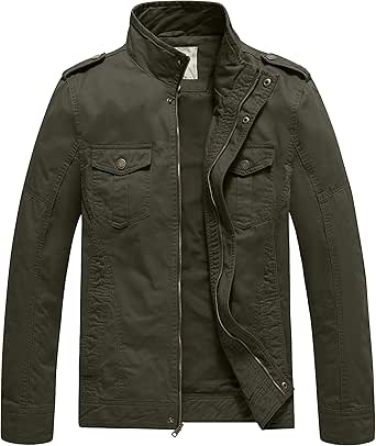 WenVen Men's Casual Washed Cotton Military Jacket for Style