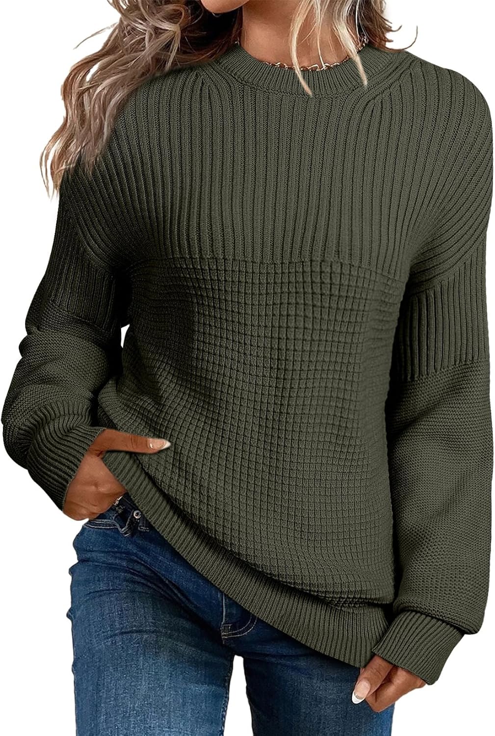 EVALESS Women's Cute Lantern Sleeve Pullover Sweater for Fall