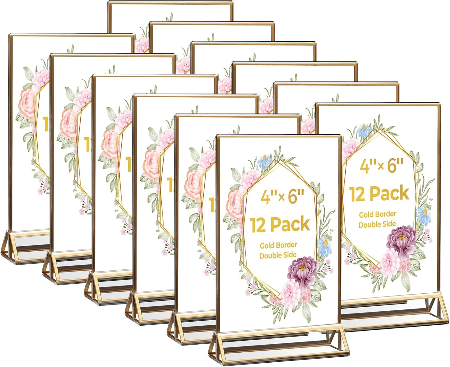 12 Pack Acrylic Sign Holder 4x6 Gold Frames by DECOHOBO