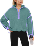 Womens Quarter Zip Sherpa Fleece Pullover - Oversized Cozy Half Zip