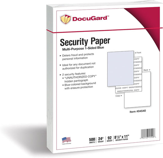 Blue Multi-Purpose Security Paper for Fraud Prevention 8.5ft x 11ft