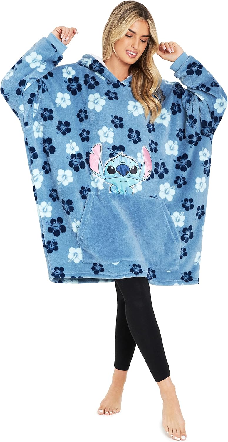Cozy Disney Stitch Blanket Hoodie for Women - Warm Fleece Wearable