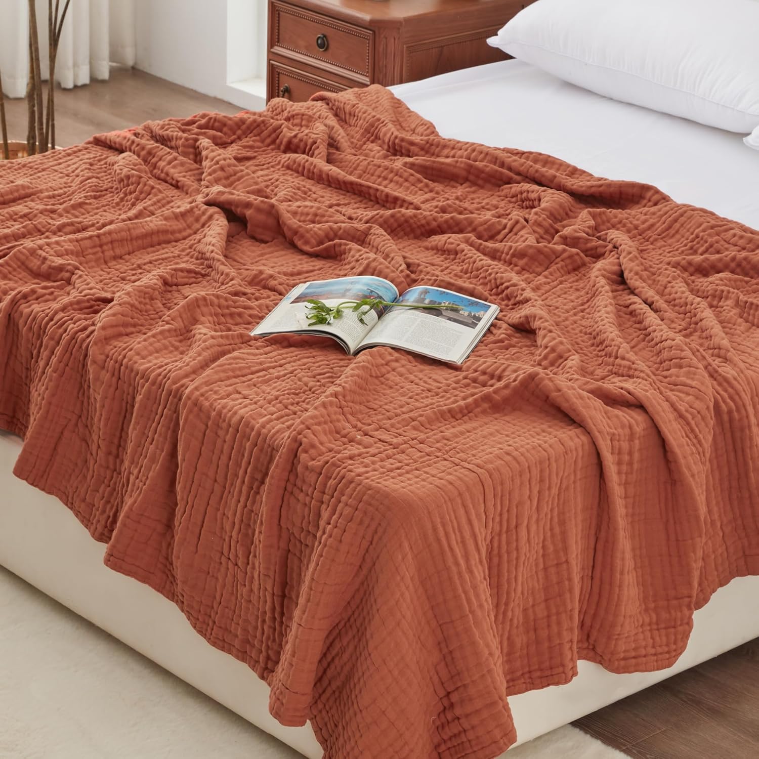 100% Cotton Muslin Blanket for Couch and Bed - Lightweight Comfort