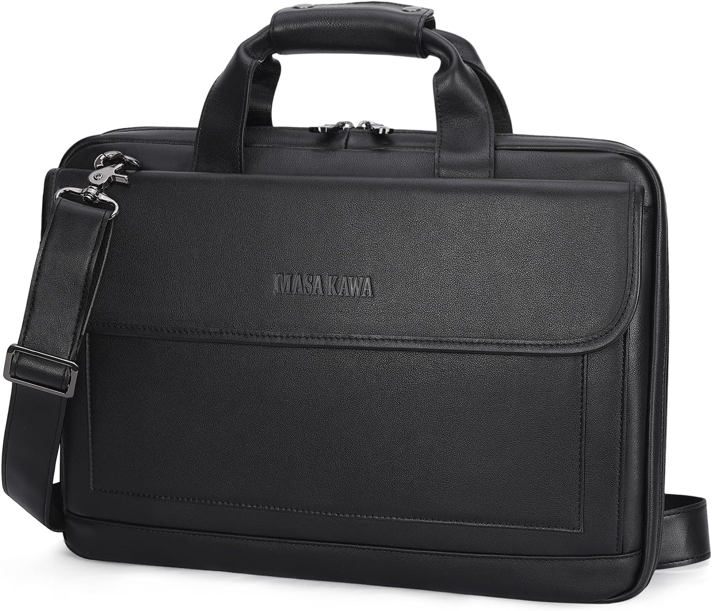Masa Kawa Slim Leather Briefcase for 15.6 in Laptop Users