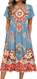 HOTOUCH Women's A-Line Midi Dress - Flowy Floral Sundress Solid