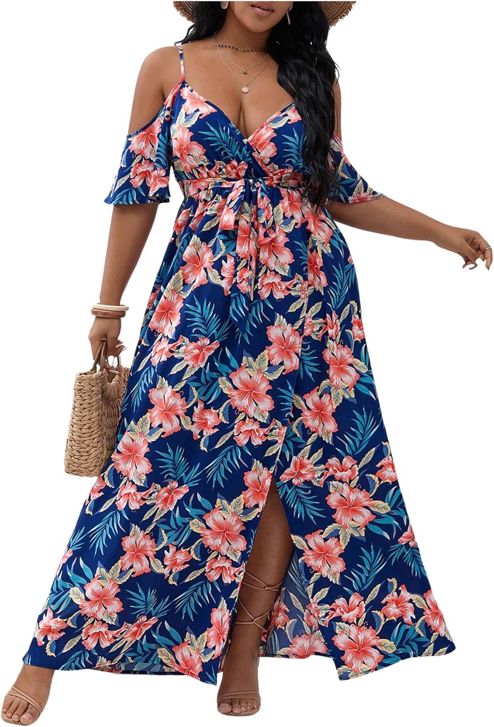 Floerns Women's Plus Size Cold Shoulder Maxi Dress for Summer