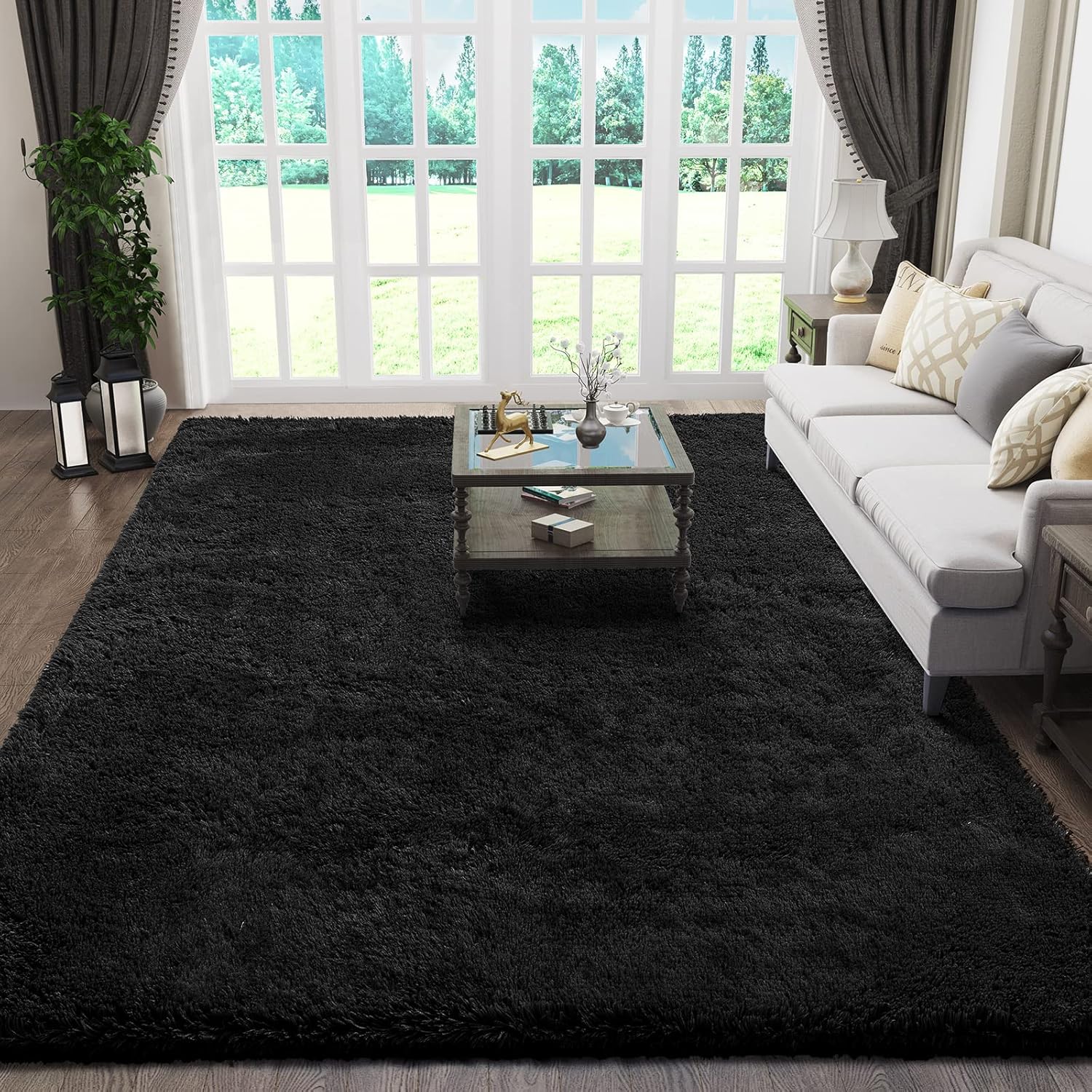 Ophanie Black Rugs for Living Room - Fluffy Shaggy Area Rug