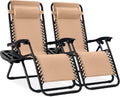 Beige Set of 2 Adjustable Steel Mesh Zero Gravity Recliners - Portable