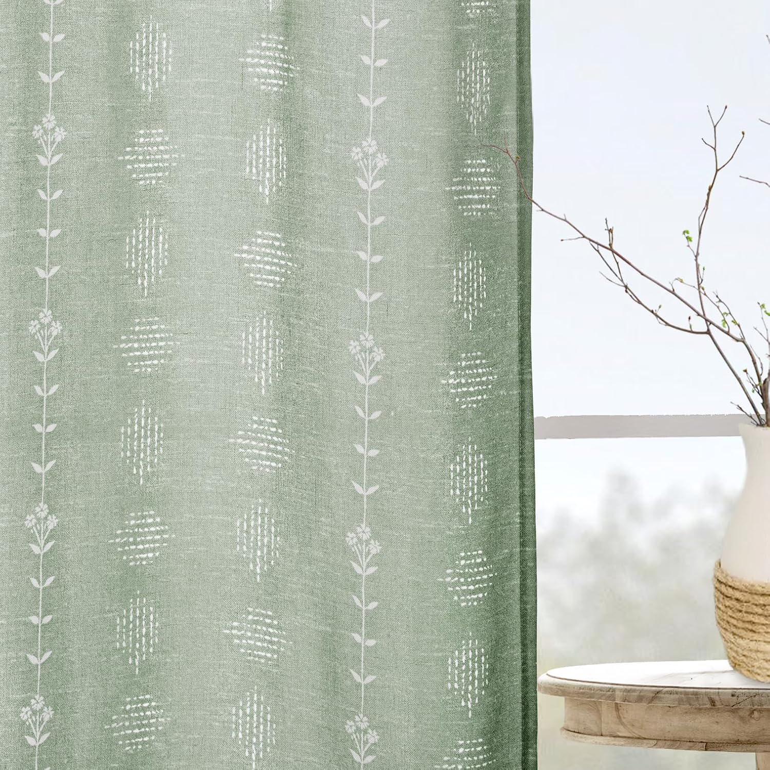 Sage Green Boho Curtains 96 Inches Long for Elegant Home Decor